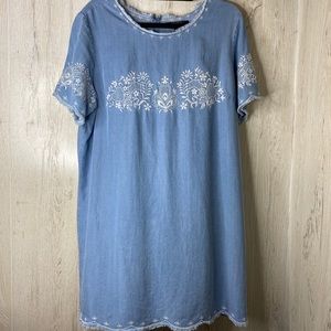 forever 21 denim embroidered floral dress XL